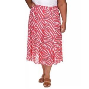 MICHAEL Michael Kors Women's Zebra Printed Midi Skirt Geranium Plus Sze 22W NWOT